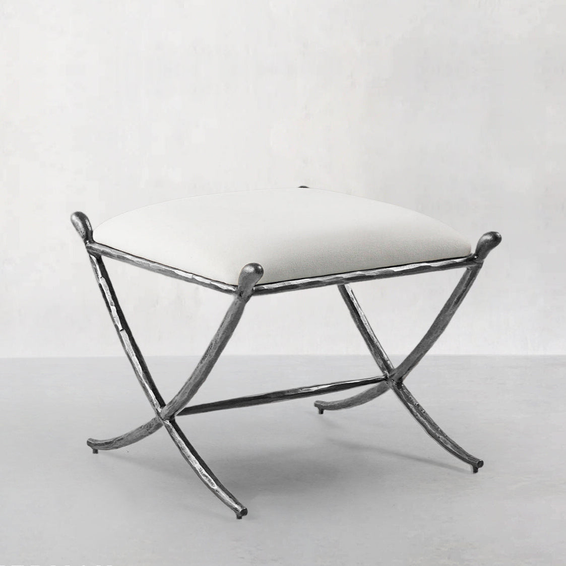 Hand-Forged Metal Horn Fabric Base Stool
