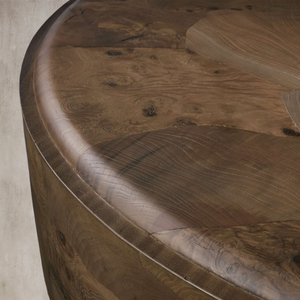 Loranco Wood Round Plinth Coffee Table Wabi-Sabi Living Room Center Ash Tea Table