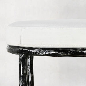 Hand-Forged Metal Backless Fabric Swivel Stool