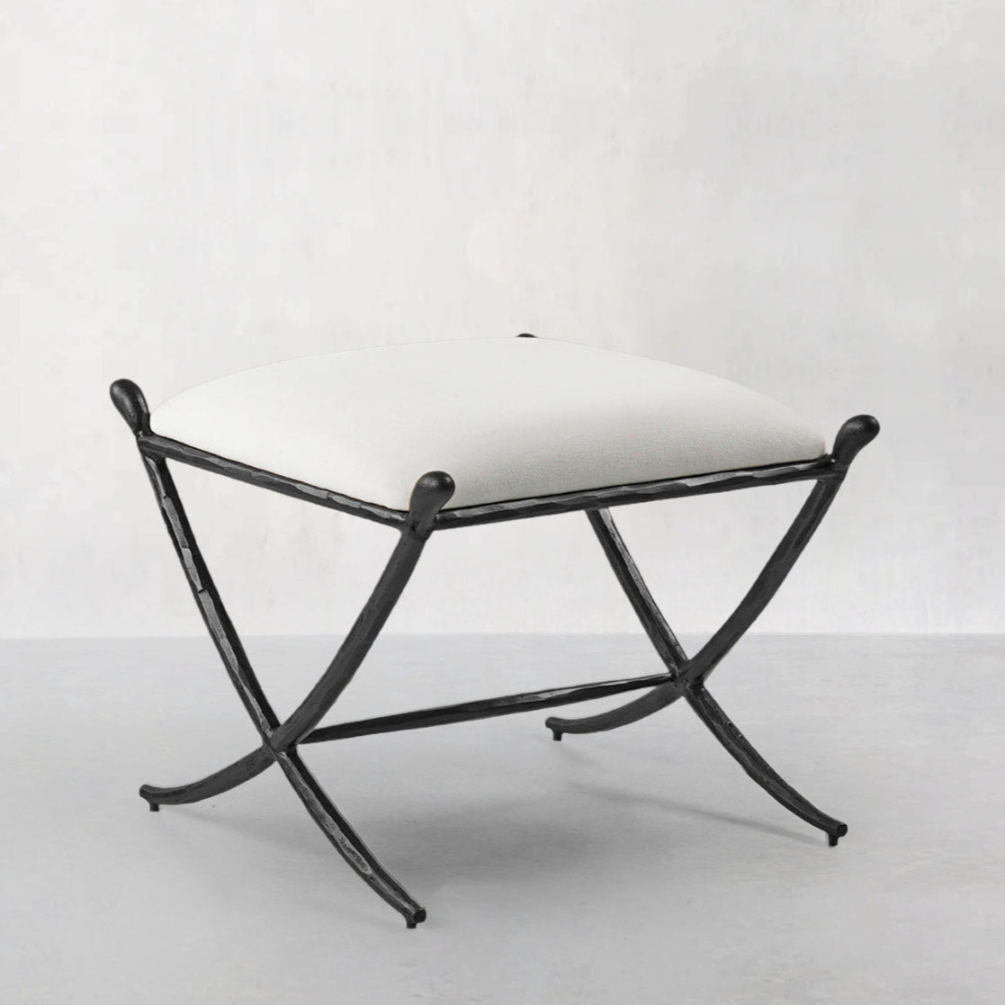 Hand-Forged Metal Horn Fabric Base Stool