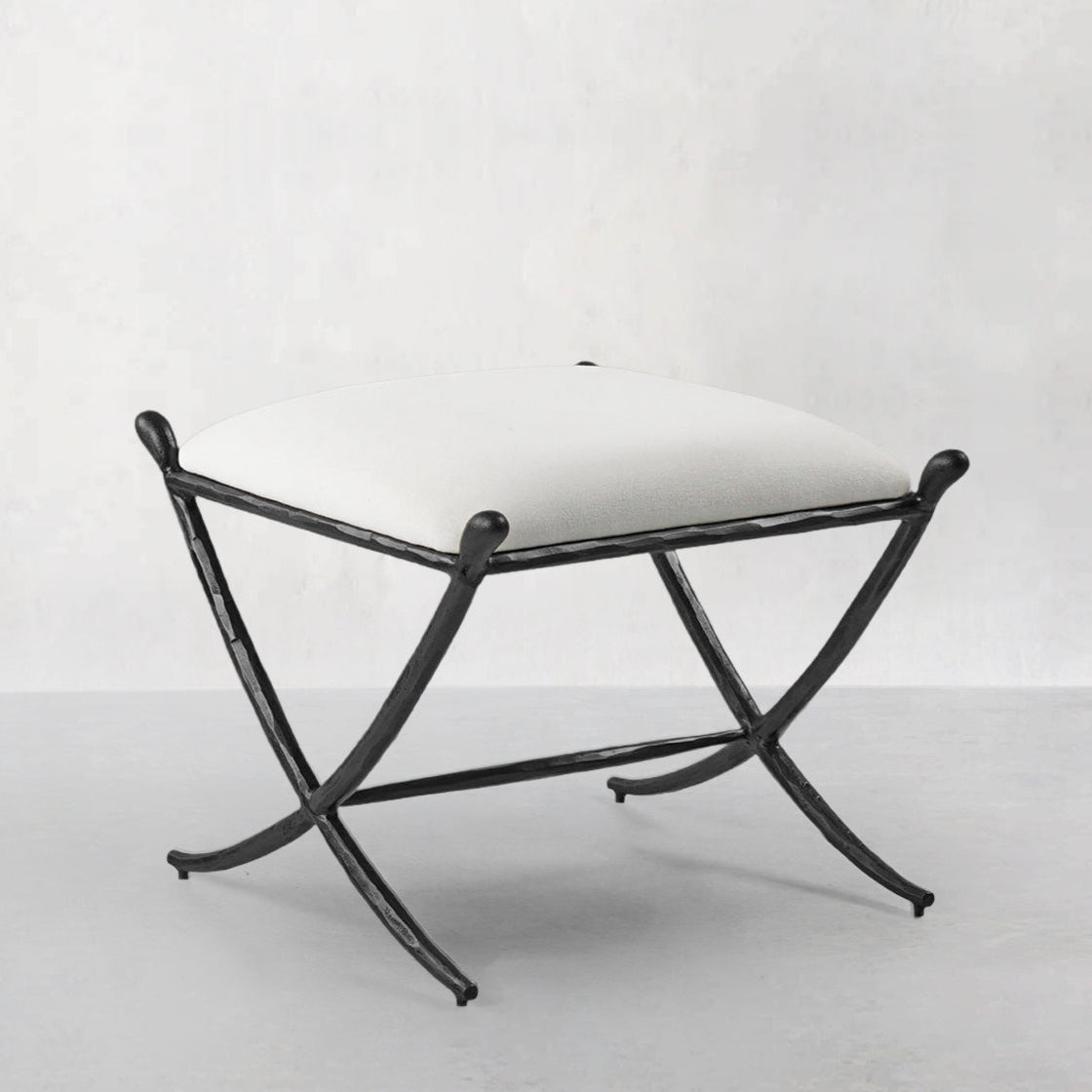 Hand-Forged Metal Horn Fabric Base Stool