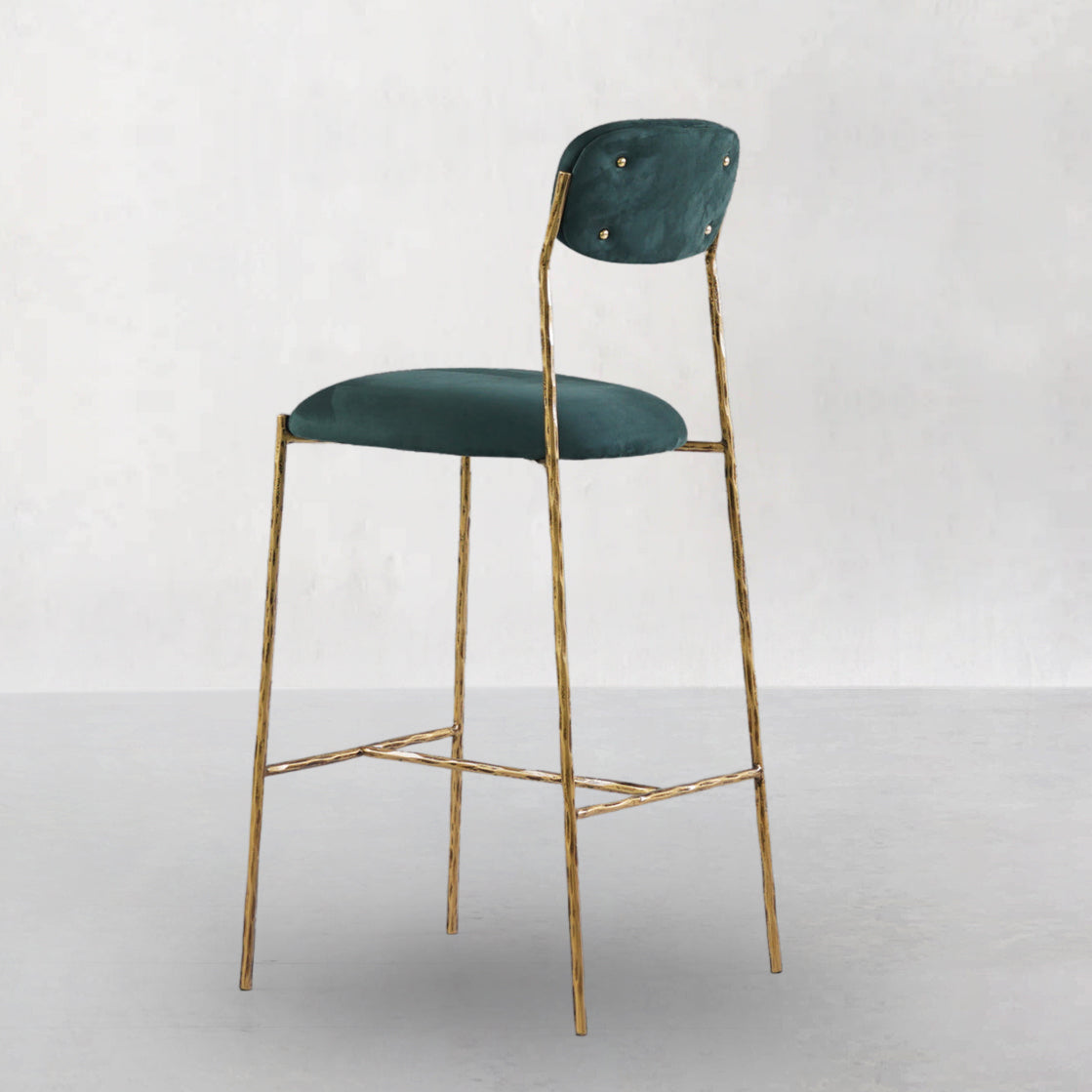 Hand-Forged Metal Green Fabric Bar Stool