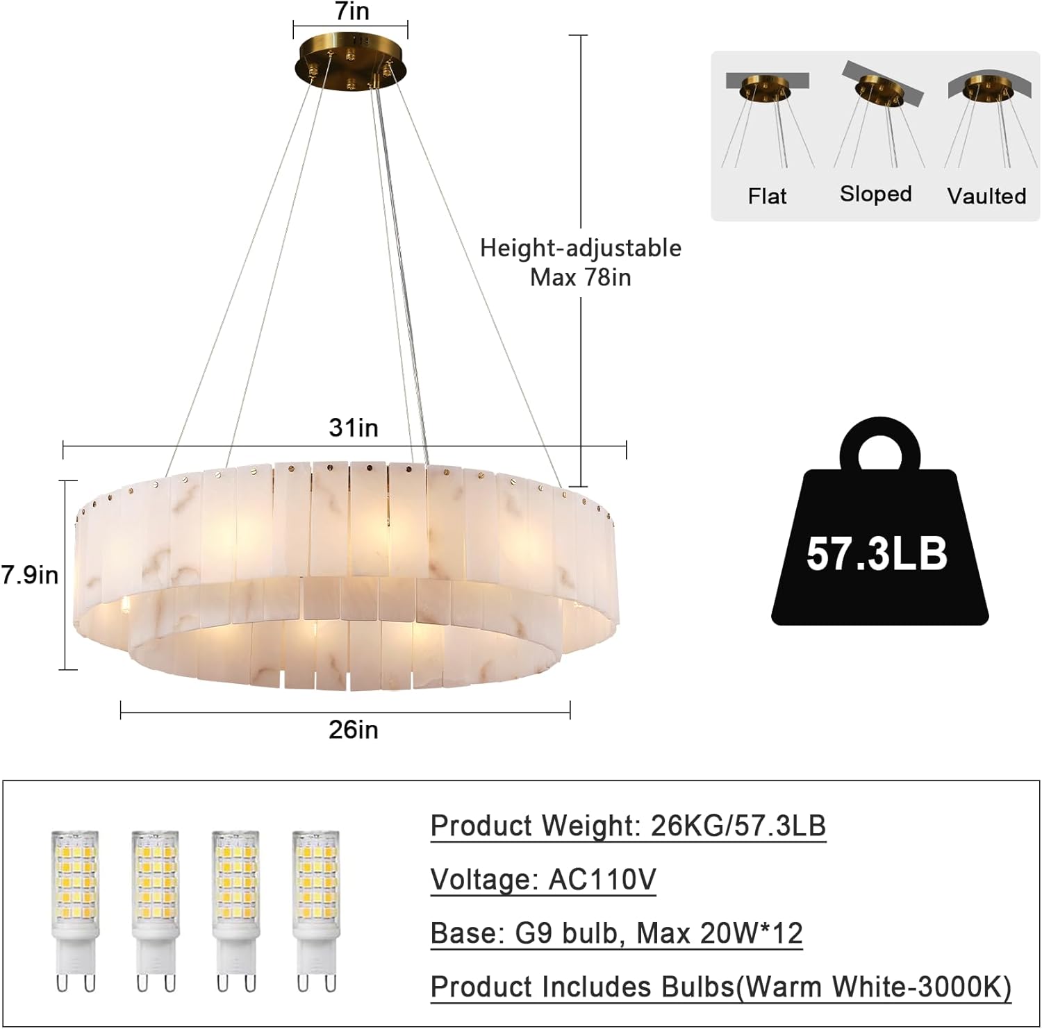 Modern Spanish Alabaster Round Chandelier