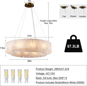 Modern Spanish Alabaster Round Chandelier