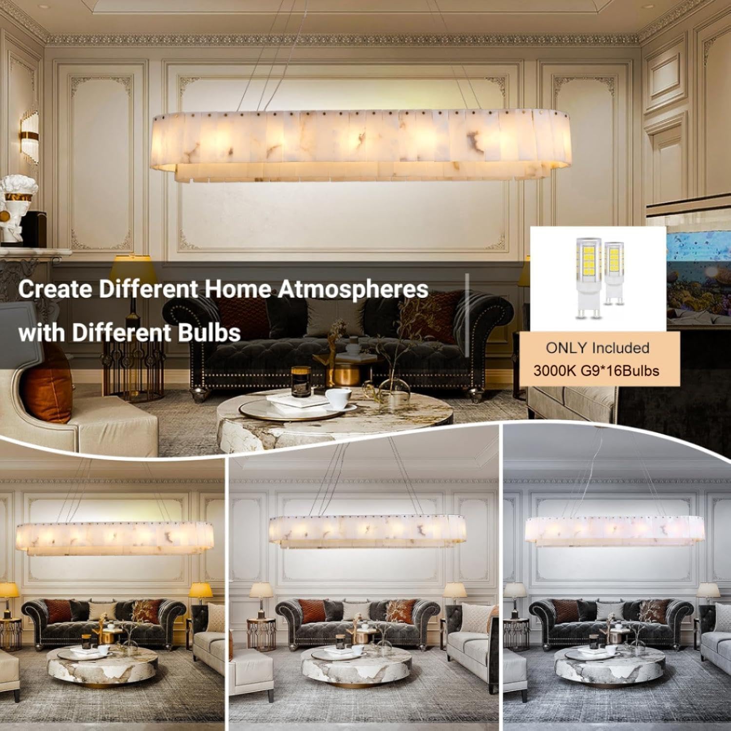 Modern Spanish Alabaster Linear Chandelier