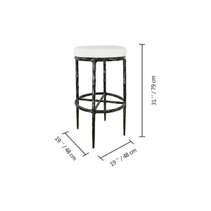 Hand-Forged Metal Backless Fabric Swivel Stool
