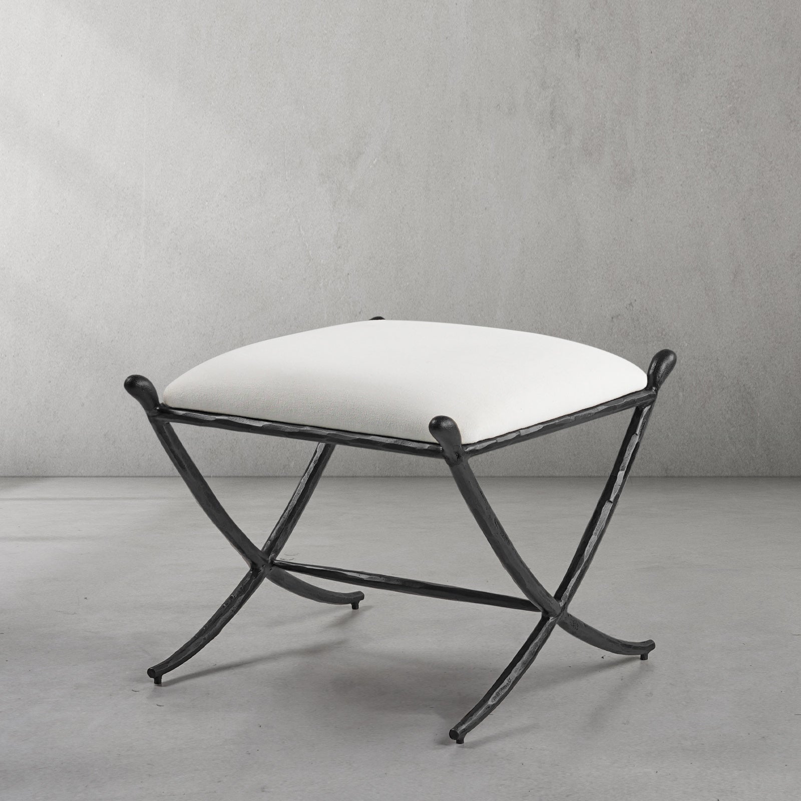 Hand-Forged Metal Horn Fabric Base Stool