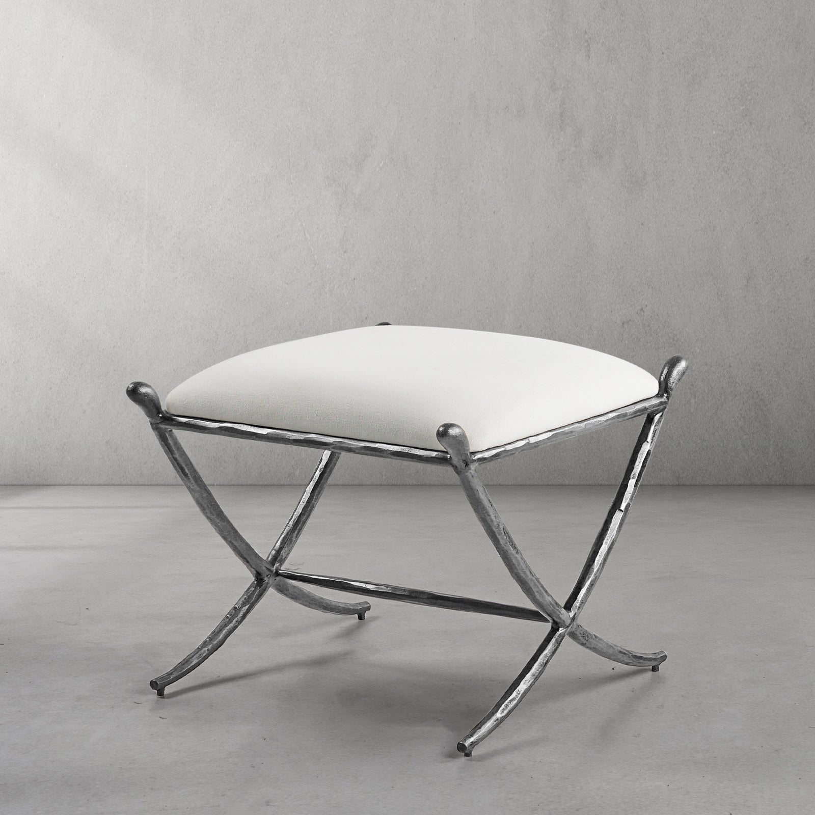 Hand-Forged Metal Horn Fabric Base Stool