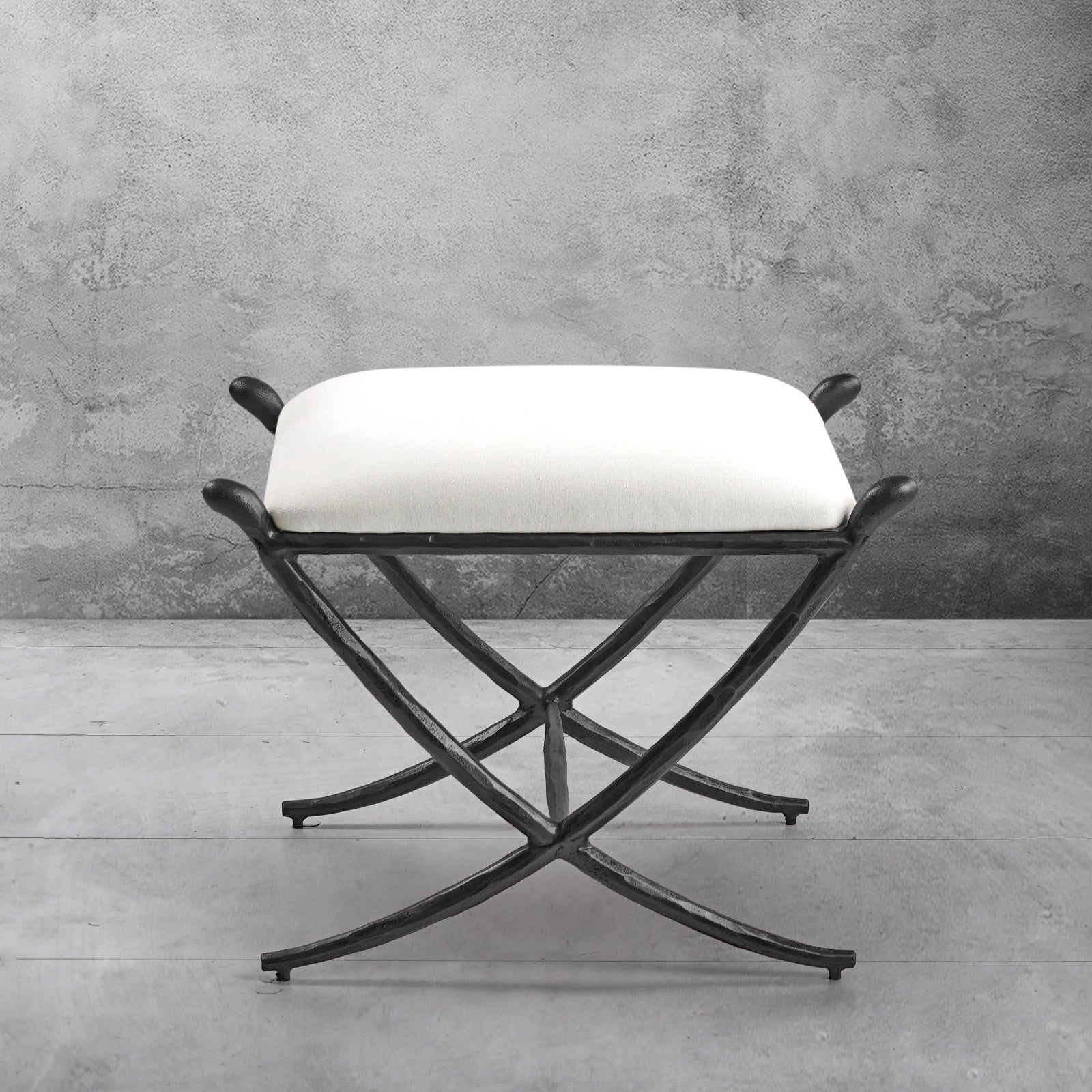 Hand-Forged Metal Horn Fabric Base Stool