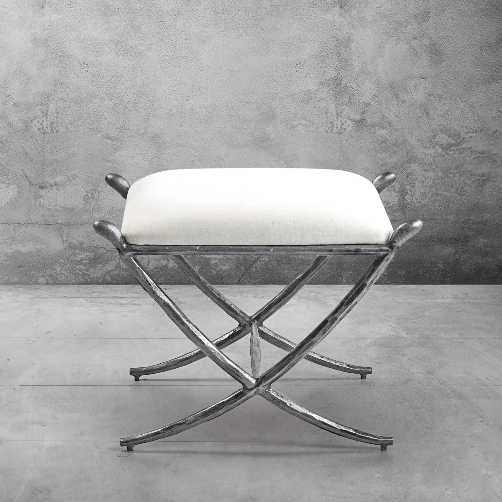 Hand-Forged Metal Horn Fabric Base Stool