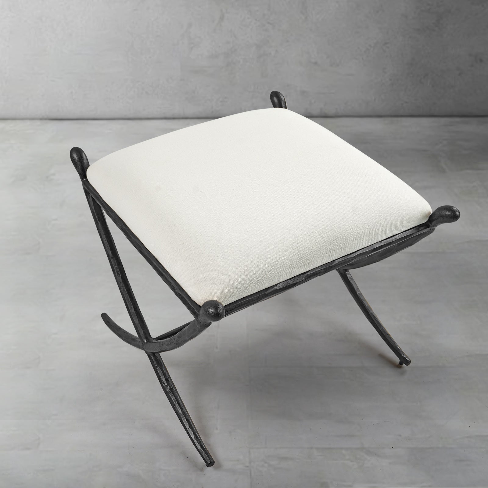 Hand-Forged Metal Horn Fabric Base Stool