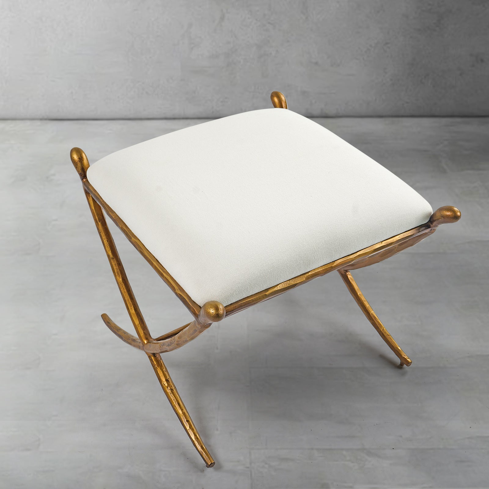 Hand-Forged Metal Horn Fabric Base Stool