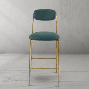 Hand-Forged Metal Green Fabric Bar Stool