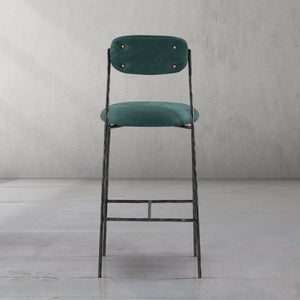 Hand-Forged Metal Green Fabric Bar Stool