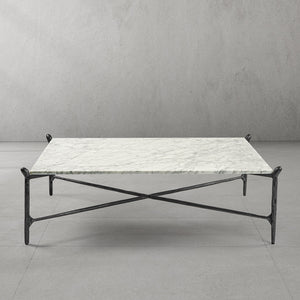 Hand-Forged Metal Square Horn Marble Coffee Table 39" 50"