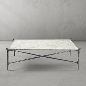 Hand-Forged Metal Square Horn Marble Coffee Table 39" 50"