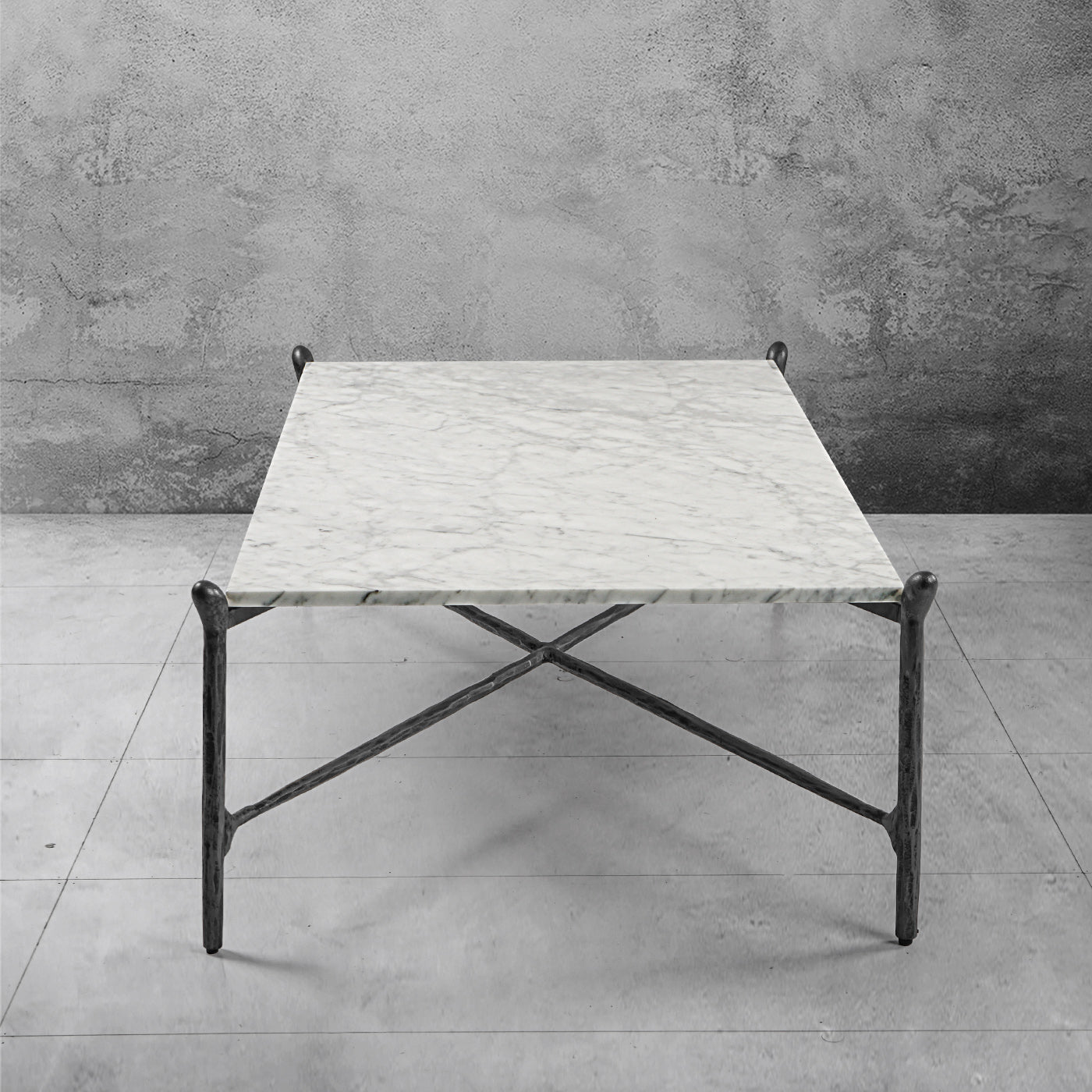 Hand-Forged Metal Square Horn Marble Coffee Table 39" 50"