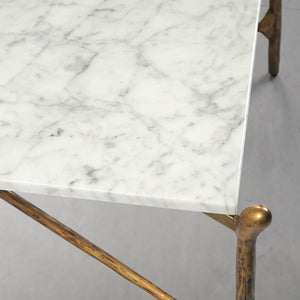 Hand-Forged Metal Square Horn Marble Coffee Table 39" 50"