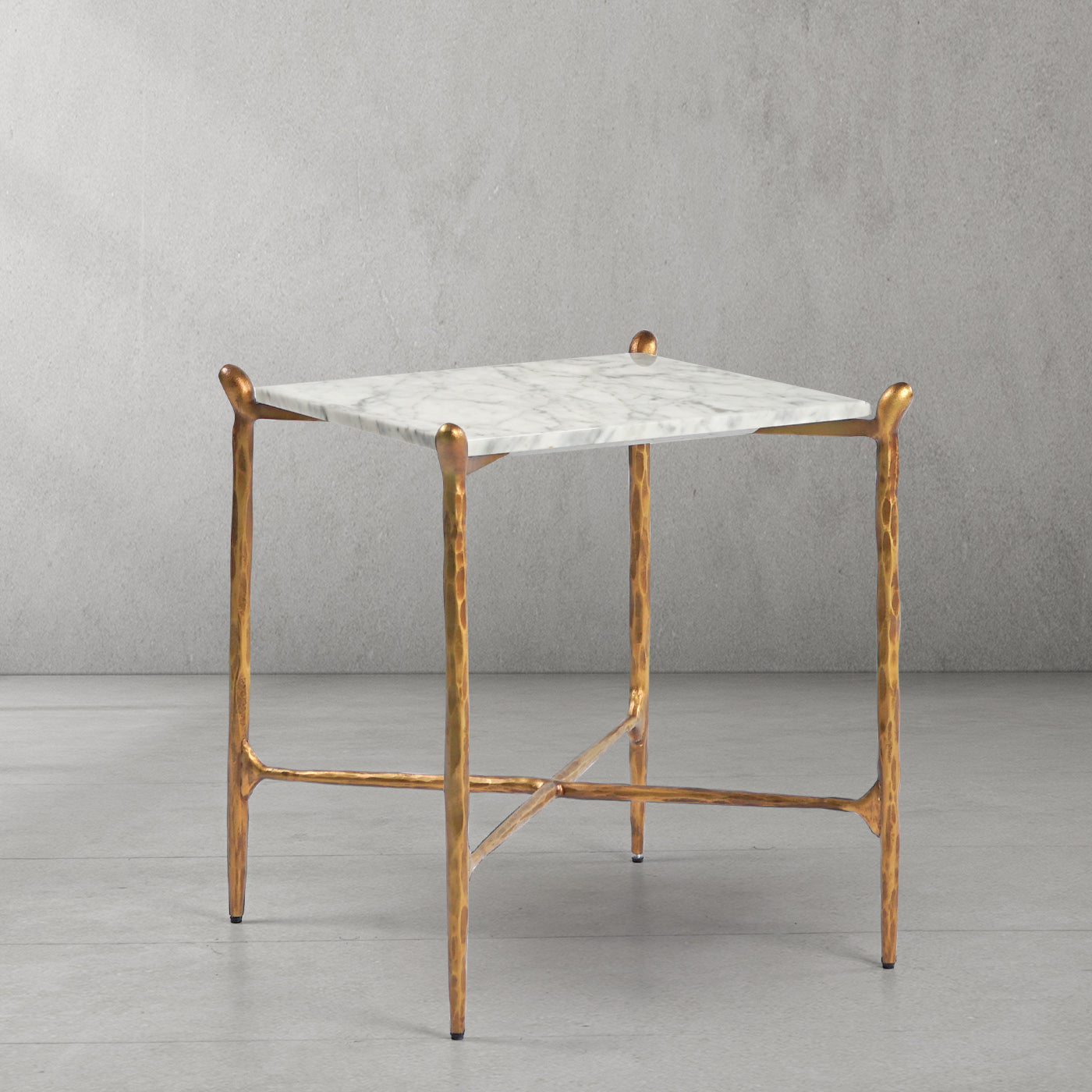 Hand-Forged Metal Square Marble Side Table