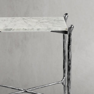 Hand-Forged Metal Square Marble Side Table
