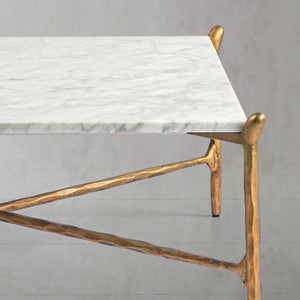 Hand-Forged Metal Square Horn Marble Coffee Table 39" 50"
