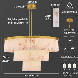 Modern Spanish Alabaster 3-tier Round Chandelier-Vancei
