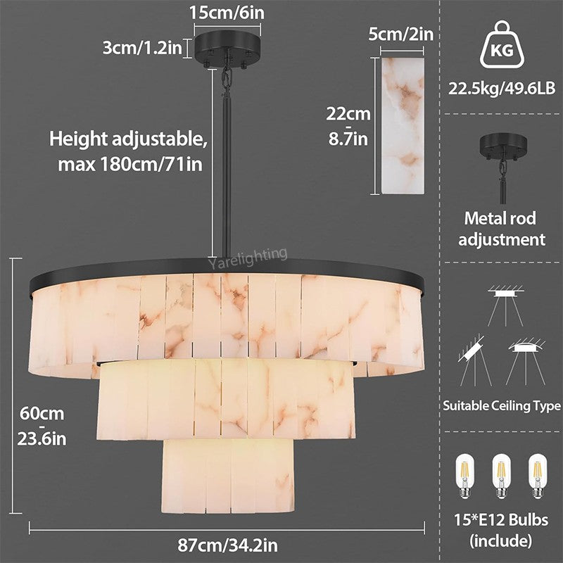 Modern Spanish Alabaster 3-tier Round Chandelier-Vancei