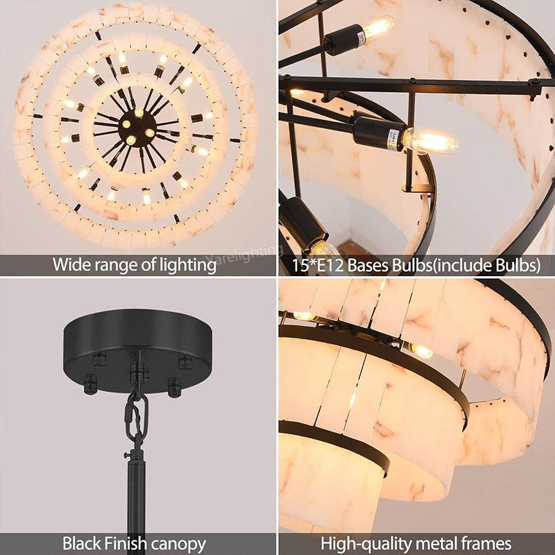 Modern Spanish Alabaster 3-tier Round Chandelier-Vancei