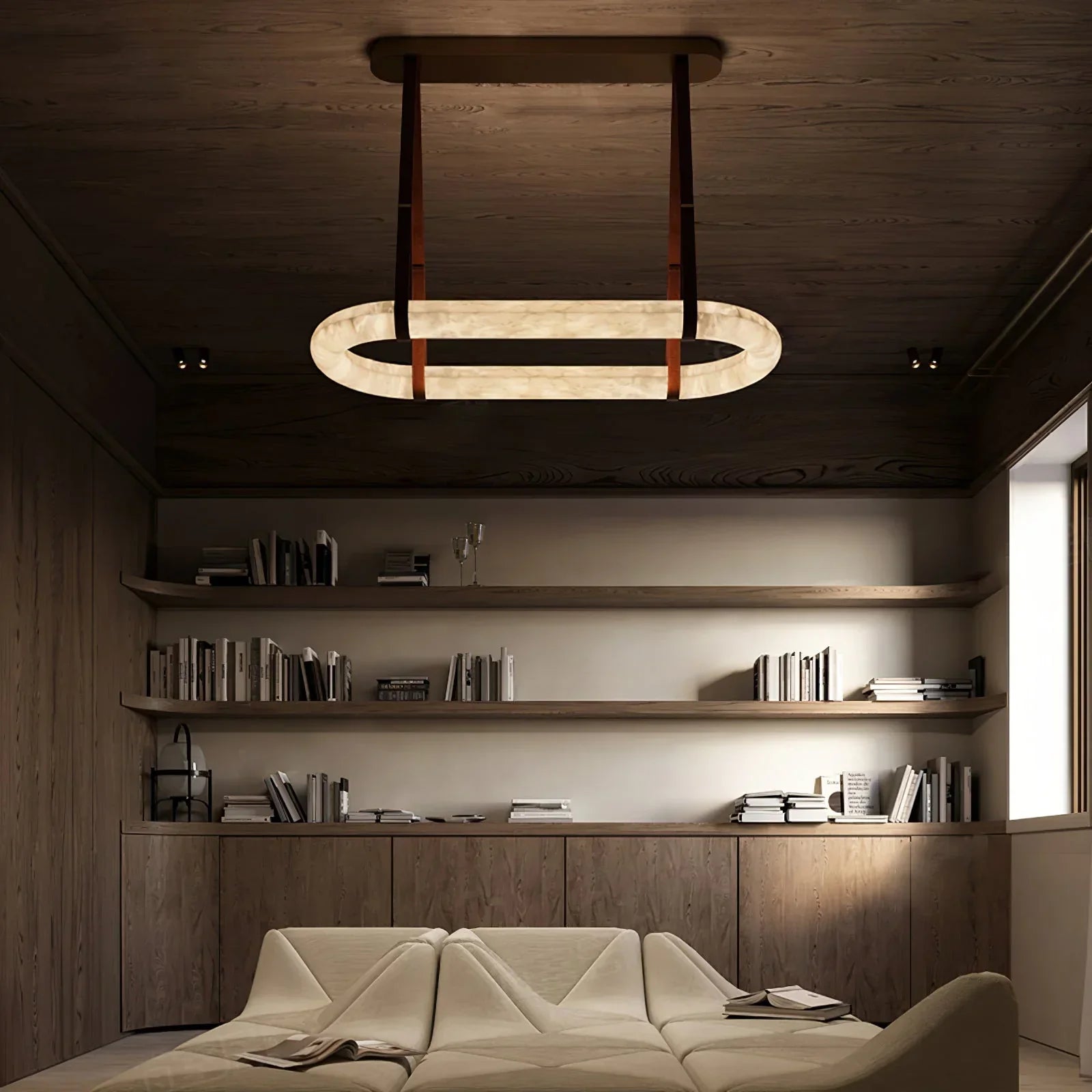 Glacera Alabaster Round Leather Chandelier