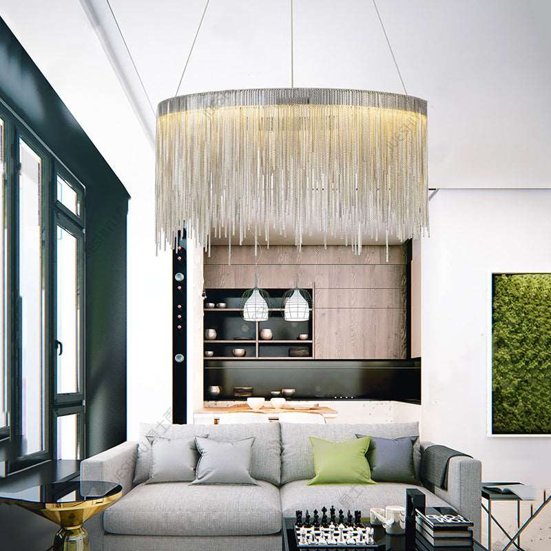 Angelina Aluminum Chain Tassel Round Chandelier-Vancei