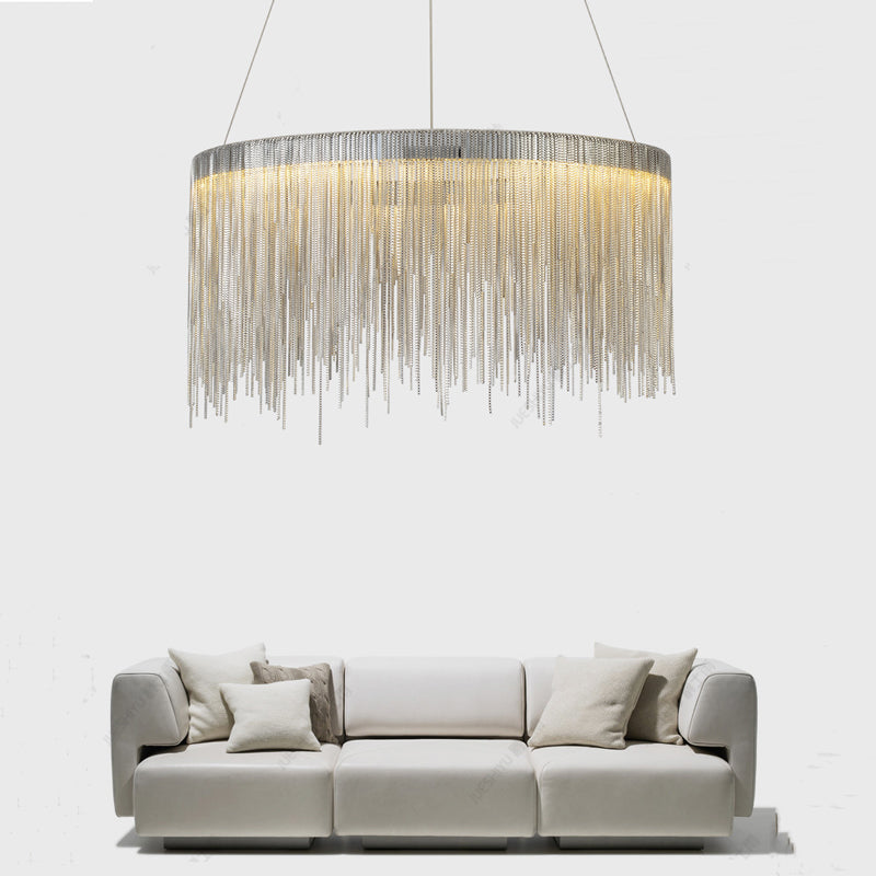 Angelina Aluminum Chain Tassel Round Chandelier-Vancei