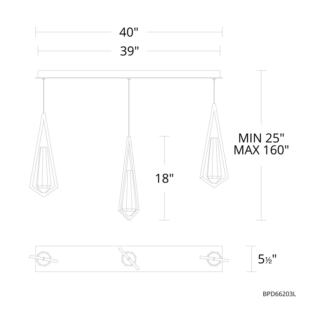Devotion Linear Chandelier 3 Light-Vancei