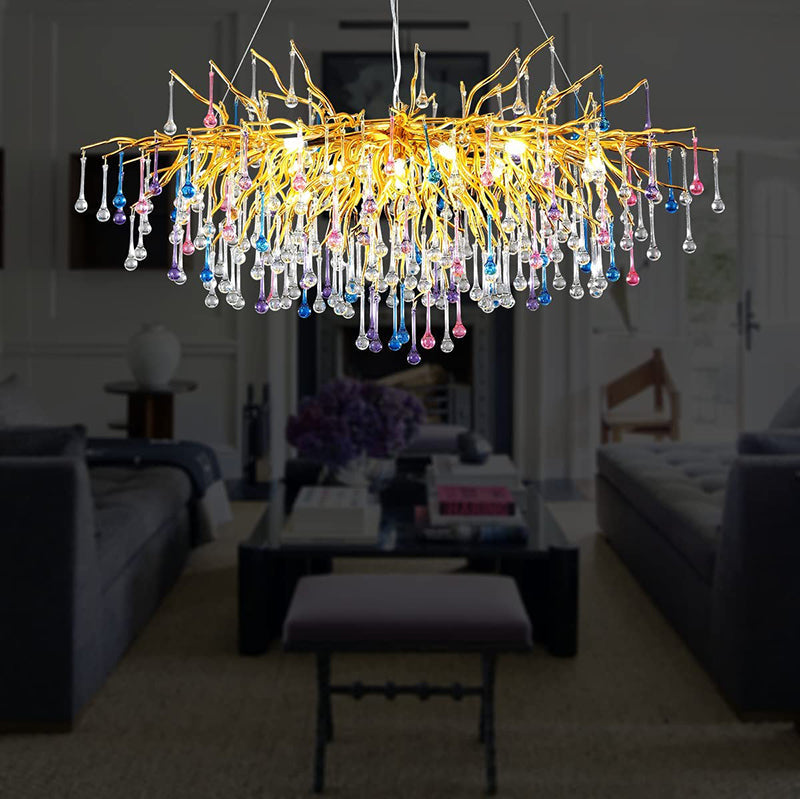 Doris Rain Crystal Branch Chandelier 54"L-Vancei