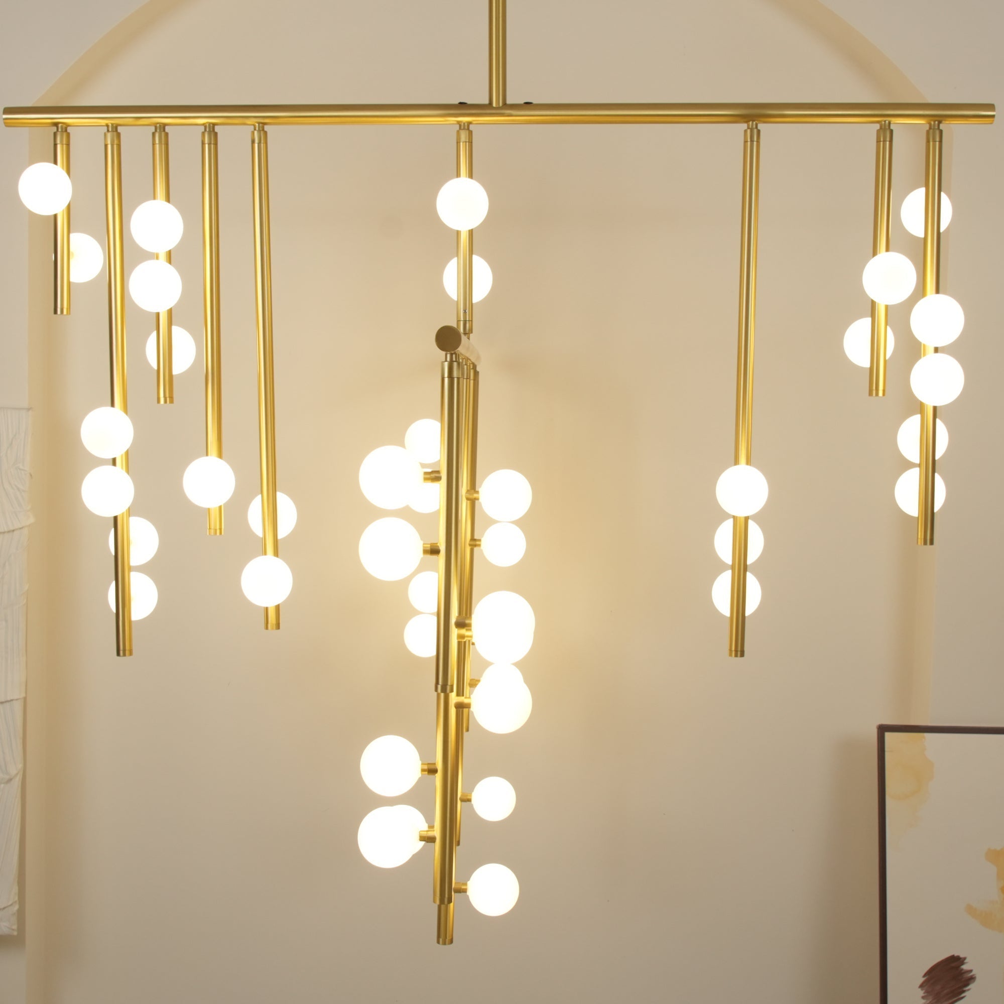 Brass Glass Drop Chandelier-Vancei
