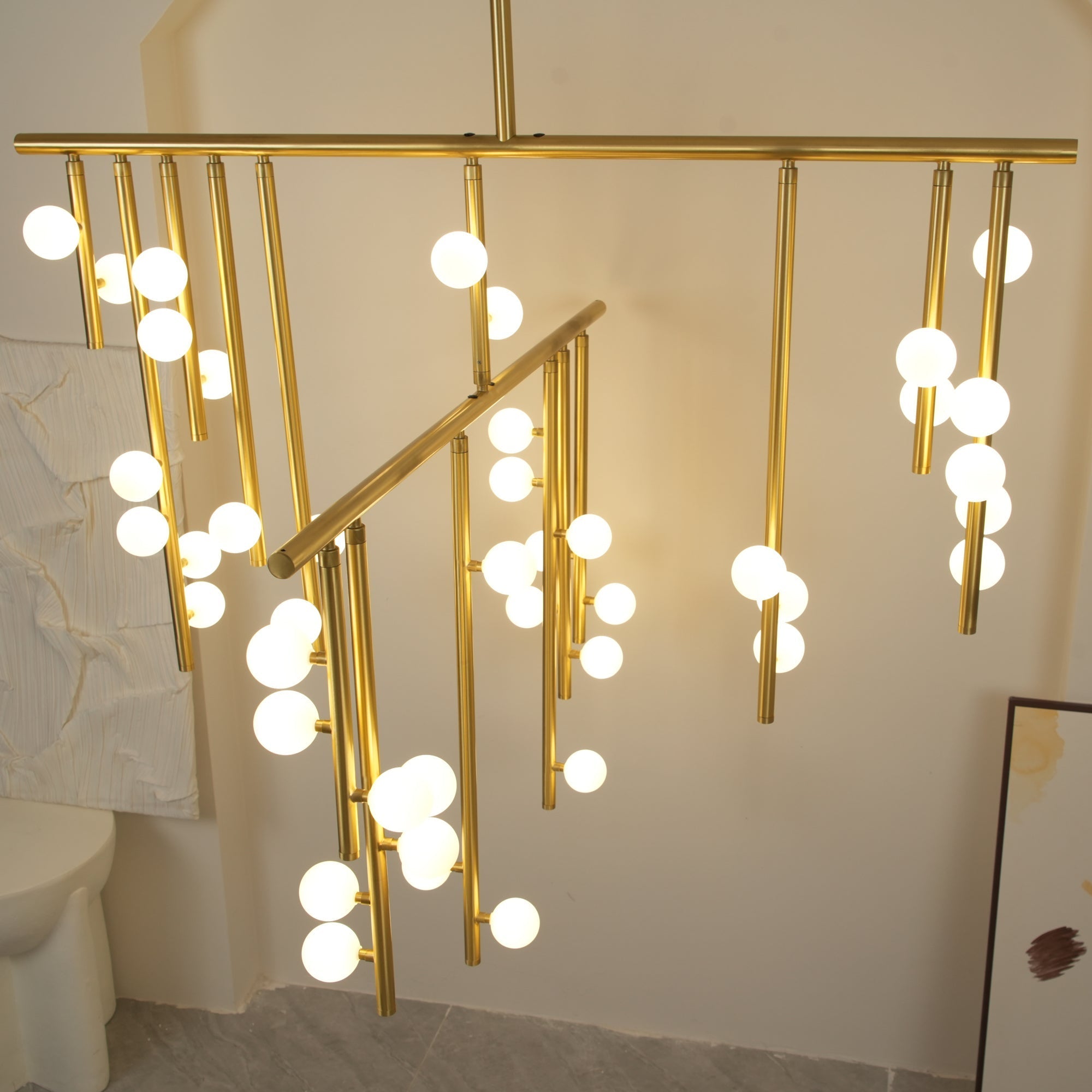 Brass Glass Drop Chandelier-Vancei