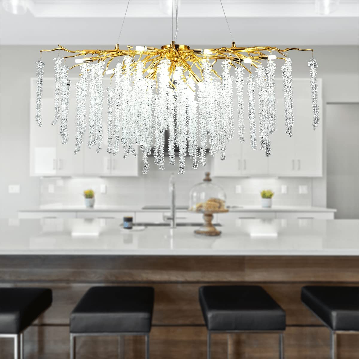 Doris White Crystal Branch Round Chandelier D20.5" L45"-Vancei