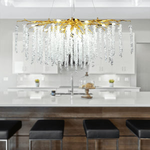 Doris White Crystal Rectangle Branch Chandelier Gold 45"L-Vancei