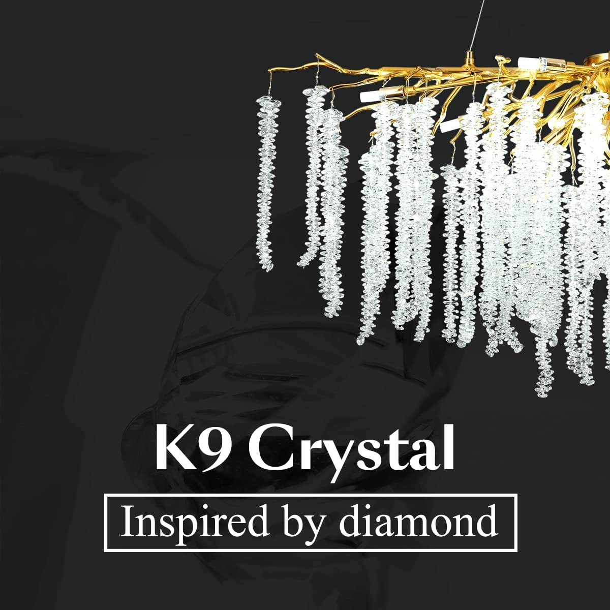 Doris White Crystal Rectangle Branch Chandelier Gold 45"L-Vancei