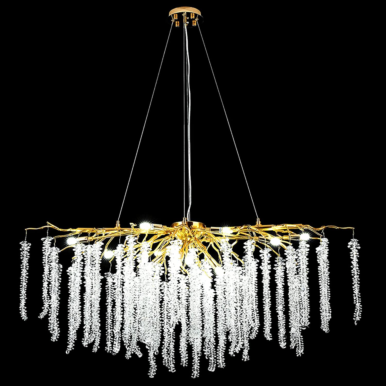 Doris White Crystal Rectangle Branch Chandelier Gold 45"L-Vancei