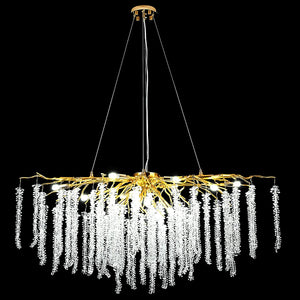 Doris White Crystal Rectangle Branch Chandelier Gold 45"L-Vancei