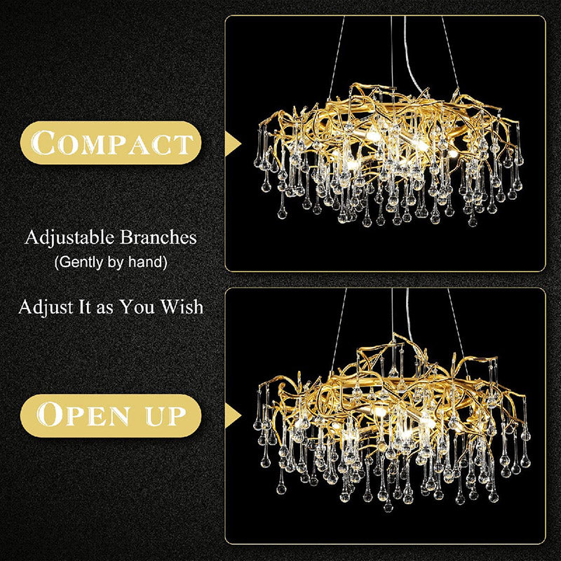 Doris Crystal Round Branch Chandelier 23.5"D Gold-Vancei