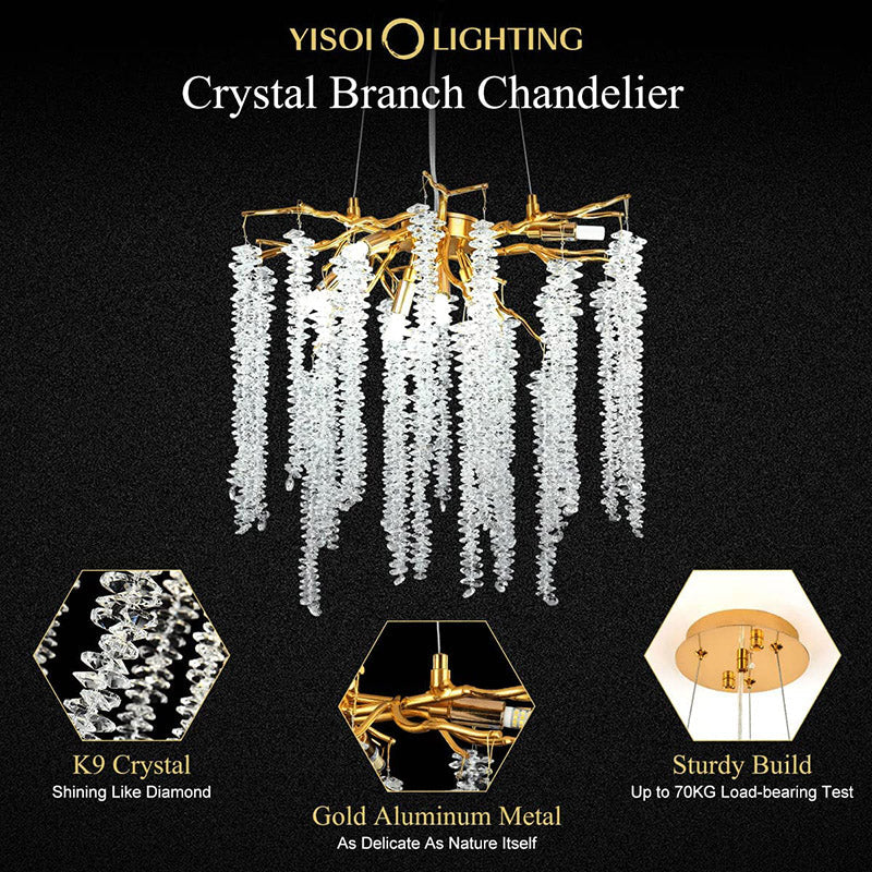 Doris White Crystal Branch Round Chandelier D20.5" L45"-Vancei