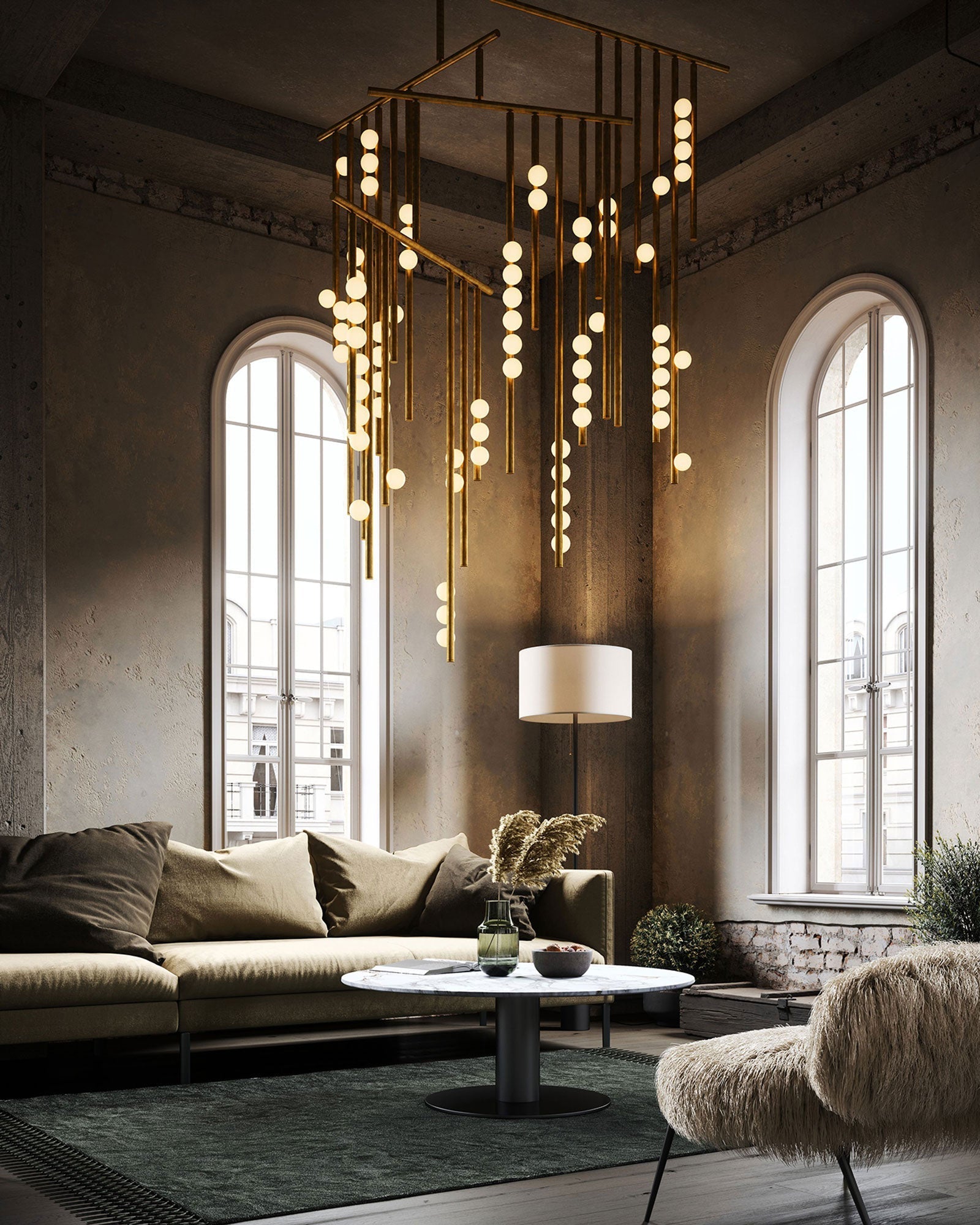 Brass Glass Drop Chandelier-Vancei