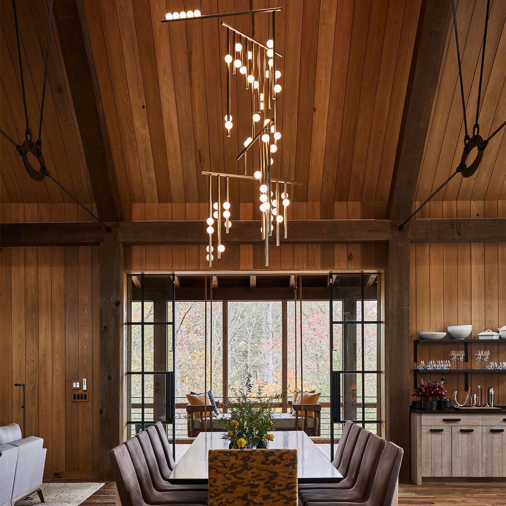 Brass Glass Drop Chandelier-Vancei