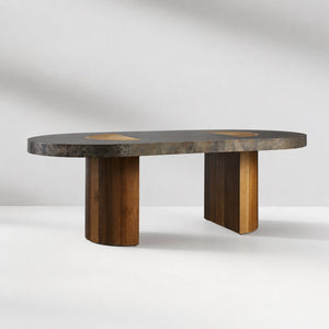 Calacius Dining Table Oxidized Steel Wood Industrial Artisanal Dining