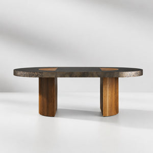 Calacius Dining Table Oxidized Steel Wood Industrial Artisanal Dining