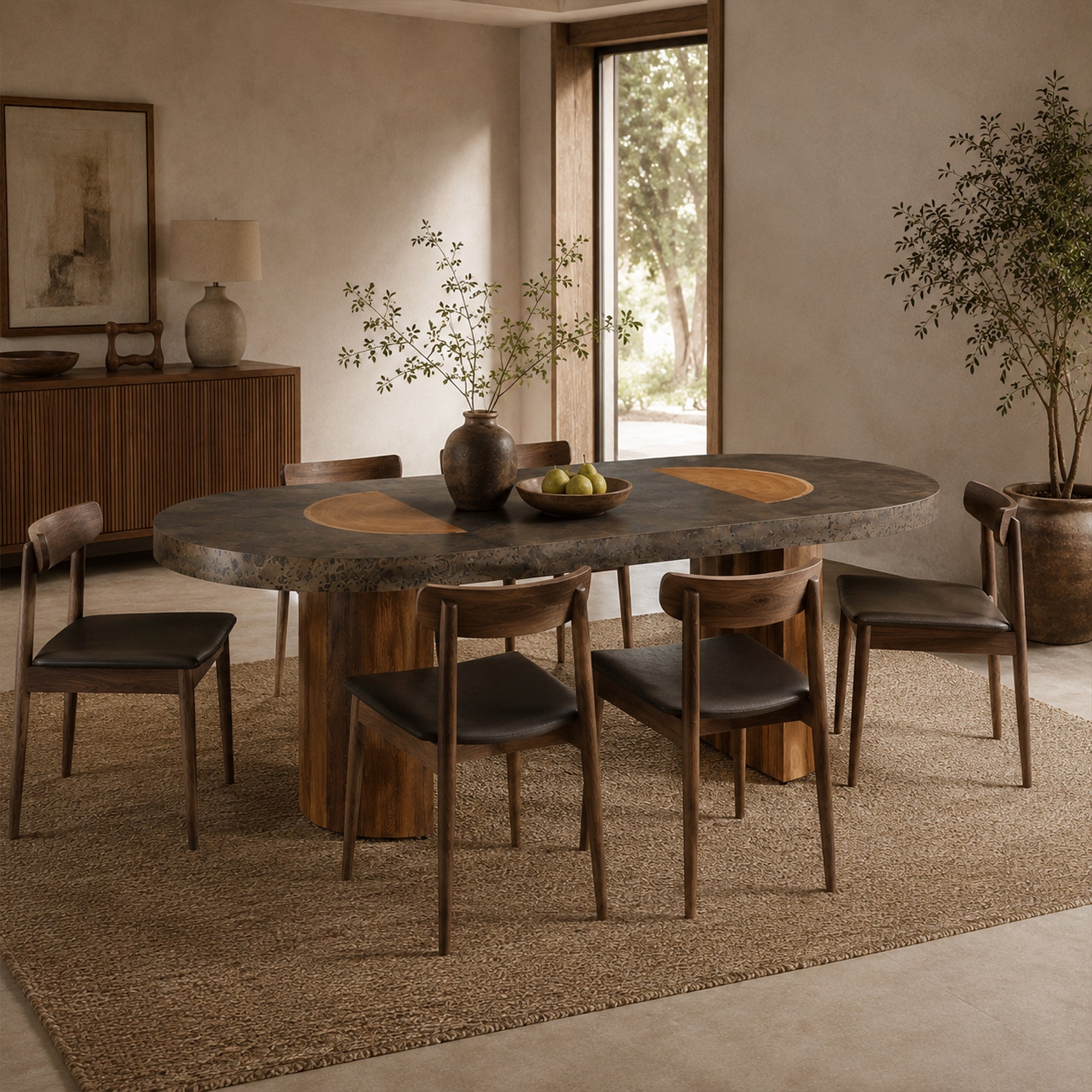 Calacius Dining Table Oxidized Steel Wood Industrial Artisanal Dining