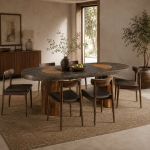 Calacius Dining Table Oxidized Steel Wood Industrial Artisanal Dining