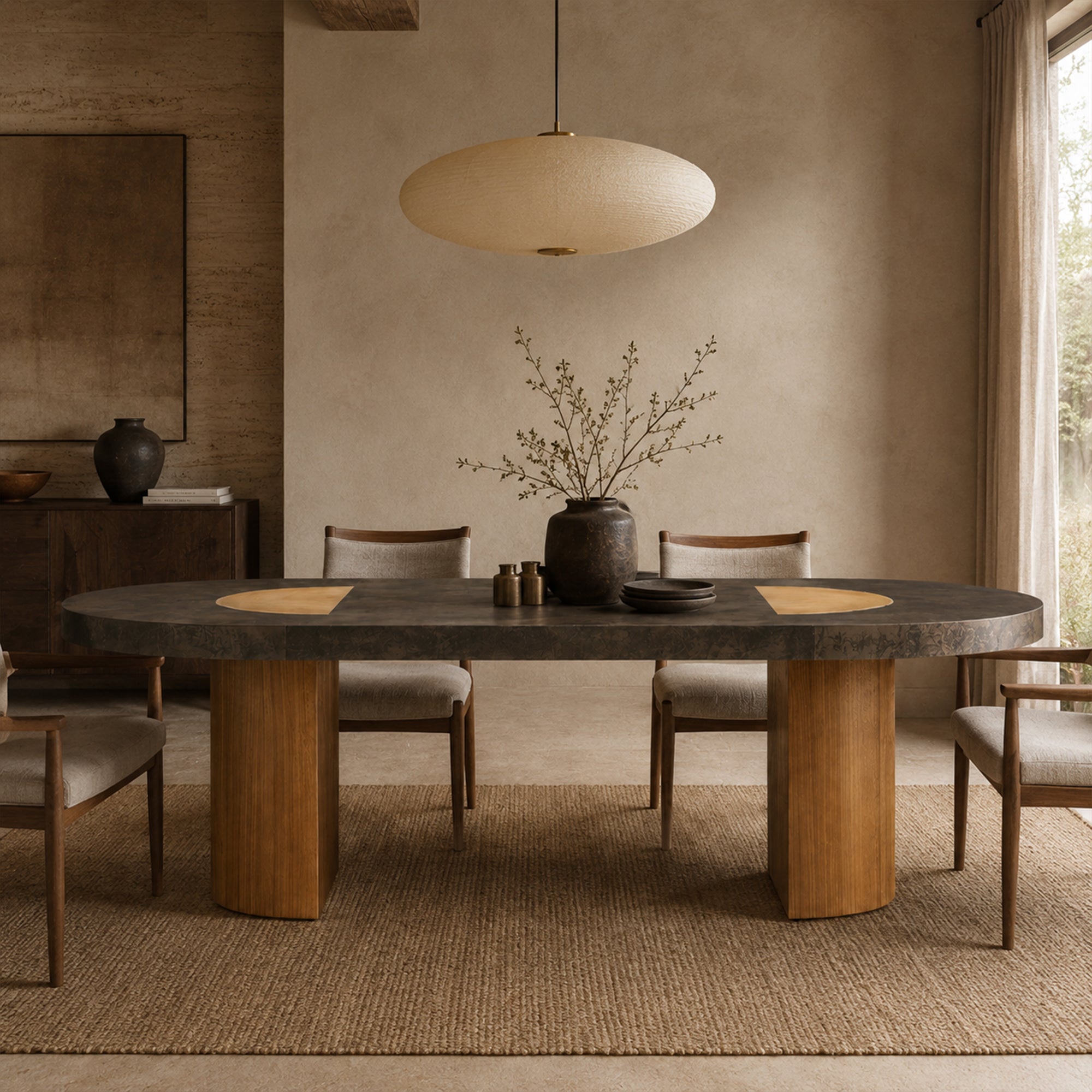 Calacius Dining Table Oxidized Steel Wood Industrial Artisanal Dining
