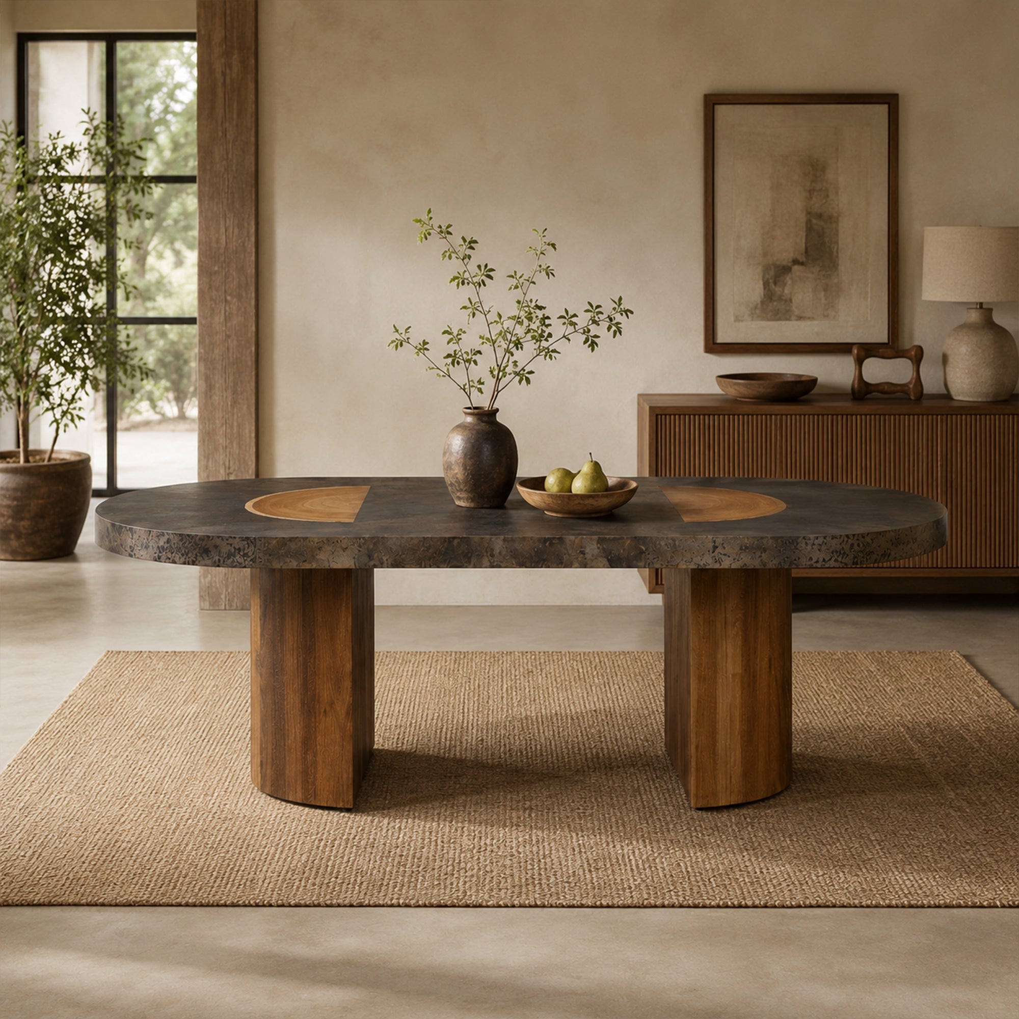 Calacius Dining Table Oxidized Steel Wood Industrial Artisanal Dining